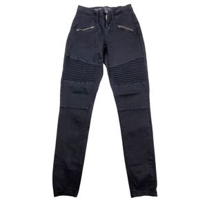 CC - Mossimo Moto Skinny Jegging Jeans Women 00 High Waisted Solid Black Stretch
